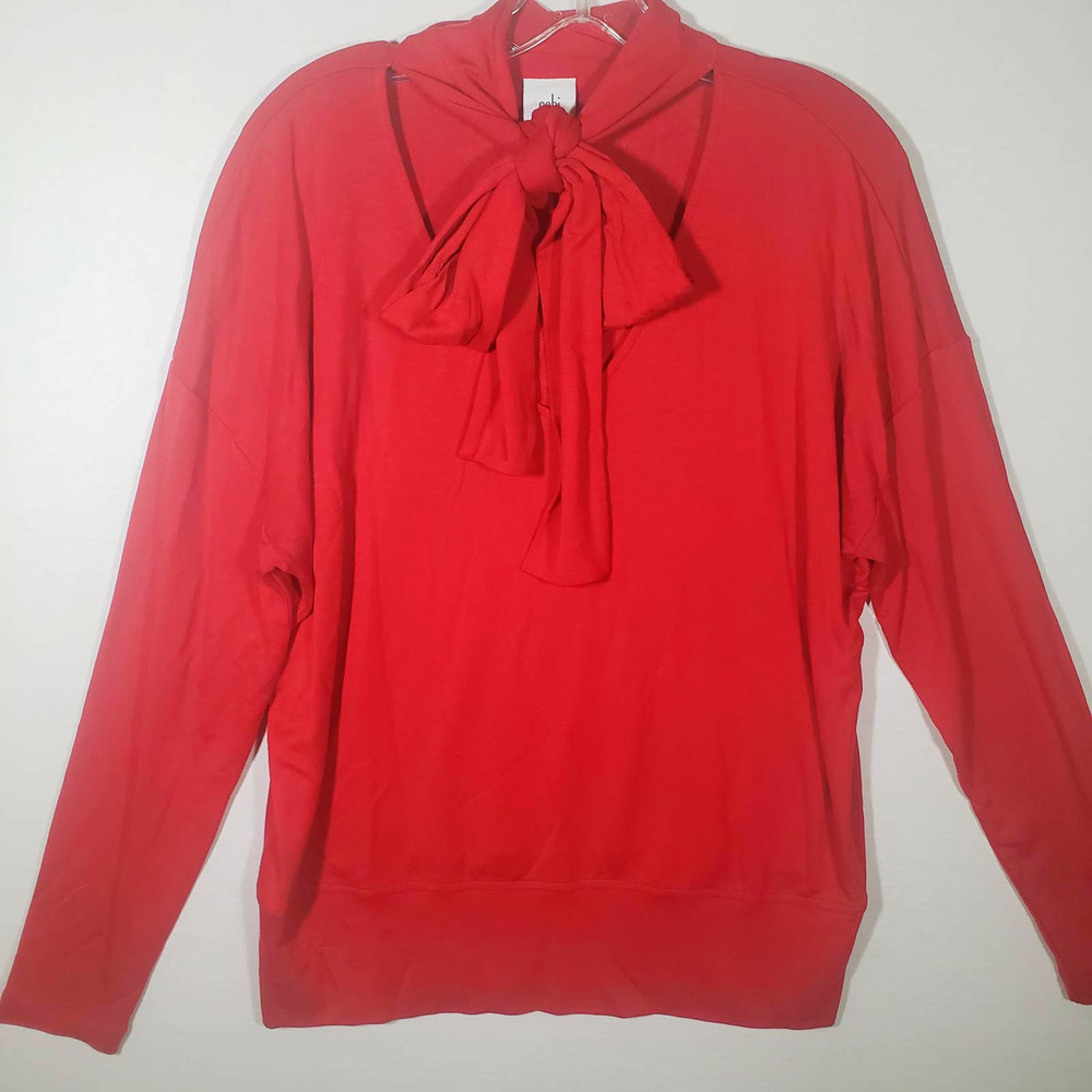 CAbi Tess Tee Red Keyhole Neck Tie Front Bow Top Sz M #3804